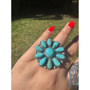 Brand New Natural Stone Western Turquoise Oversized Ring Adjustable